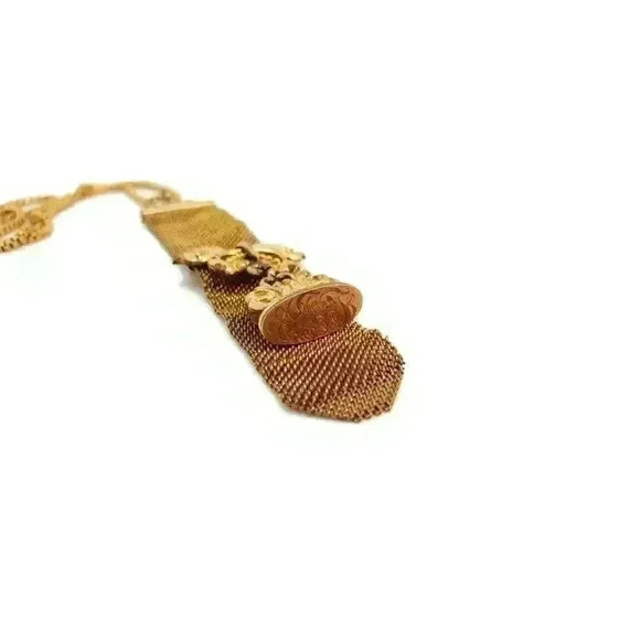 Antique Mesh Watch Fob 1903 Art Nouveau 12 Kt Gold Plated & Wax Seal - Picture 2 of 10
